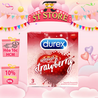 Bao Cao Su Gân Gai Durex Strawberry - Hương Vị Dâu Tây Ngọt Ngào - Hộp 3 Cái