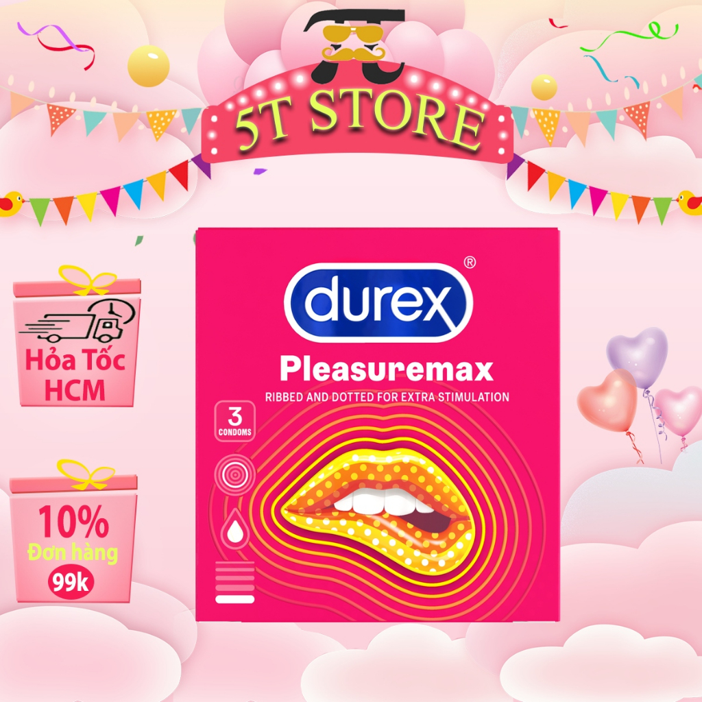 Bao Cao Su Gân Gai Durex Pleasuremax - Gân Và Chấm Nổi Giúp Tăng Khoái Cảm - Hộp 3 Cái