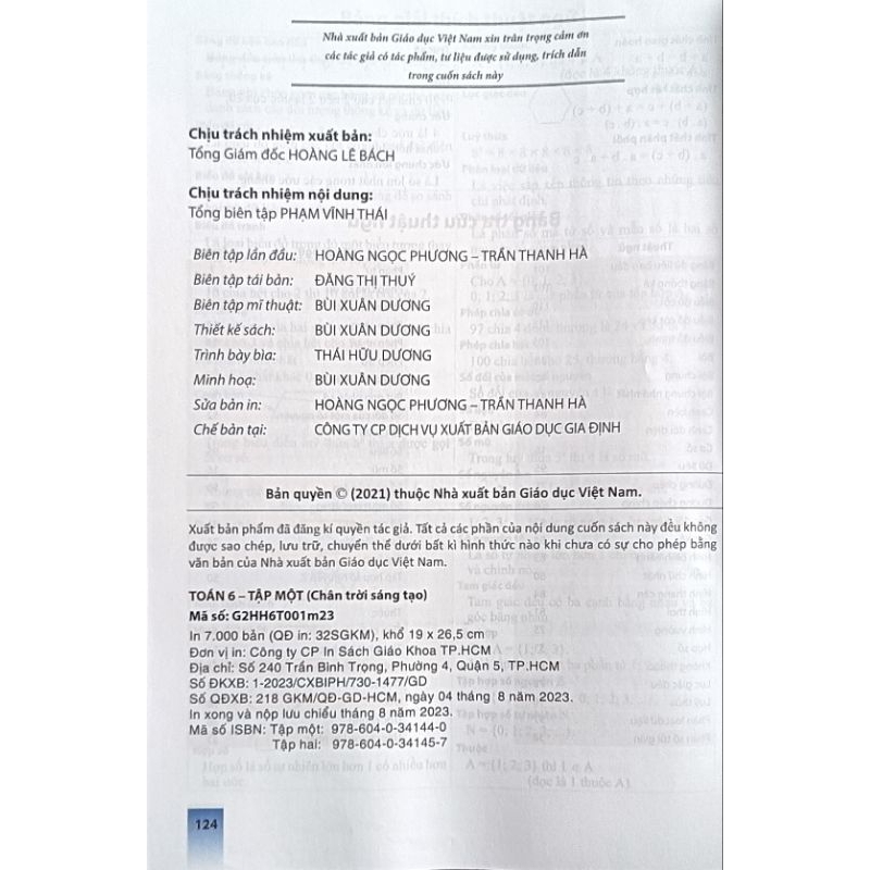 Toán lớp 6 Tập 1 +Bìa bao