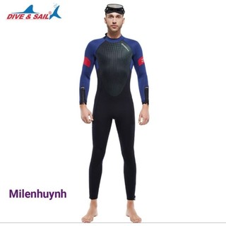 Đồ lặn biển chuyên nghiệp cho nam dày 5mm chất cao su neoprene D530186M hiệu Dive & Sail đen tay xanh nam tính
