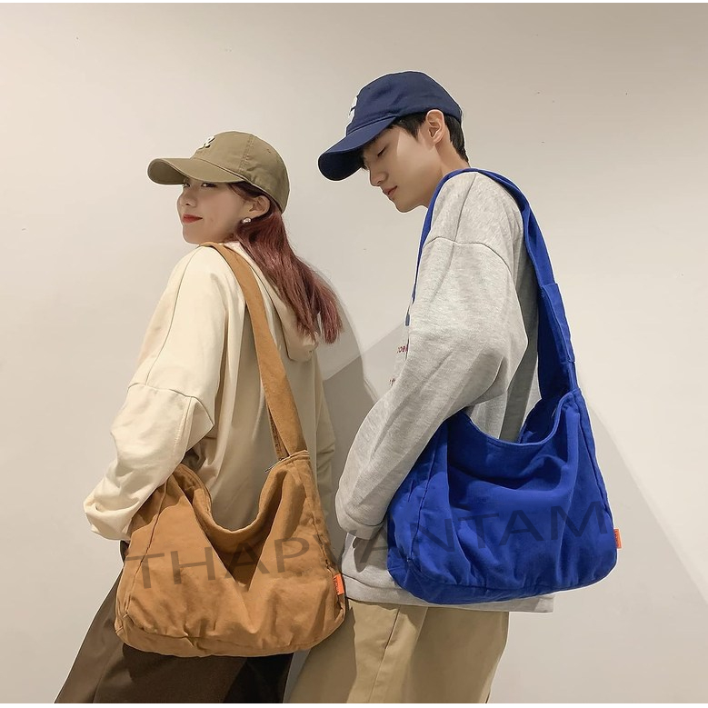 TÚI TOTE ĐEO CHÉO THỜI TRANG VẢI CANVAS PHONG CÁCH ULZZANG ĐỂ SÁCH A4