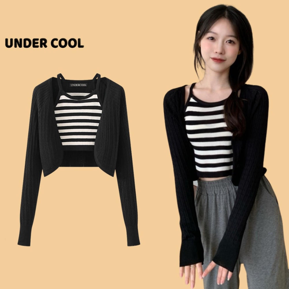 Set Áo Cardigan nữ và áo Hai Dây Dệt Kim UNDERCOOL Áo Len Tay Dài Dáng Rộng Phong Cách Hàn Quốc