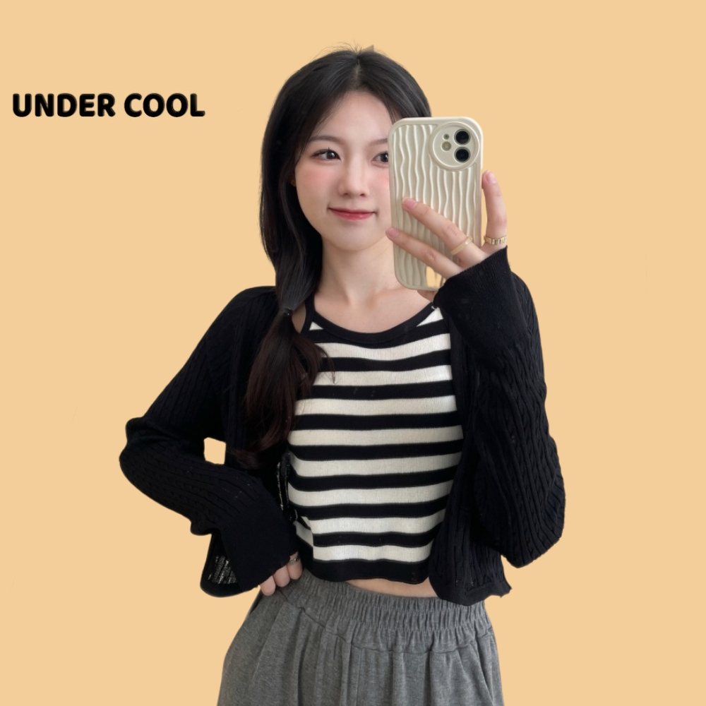 Set Áo Cardigan nữ và áo Hai Dây Dệt Kim UNDERCOOL Áo Len Tay Dài Dáng Rộng Phong Cách Hàn Quốc