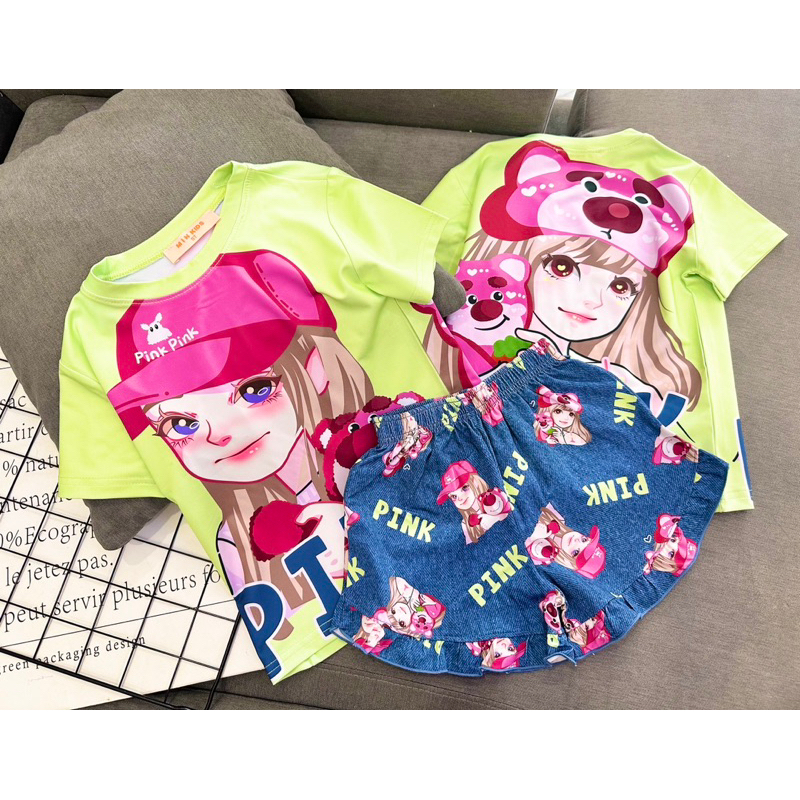 22-40kg | Bộ sọt bé gái quần bèo giả jean, thun lạnh 1