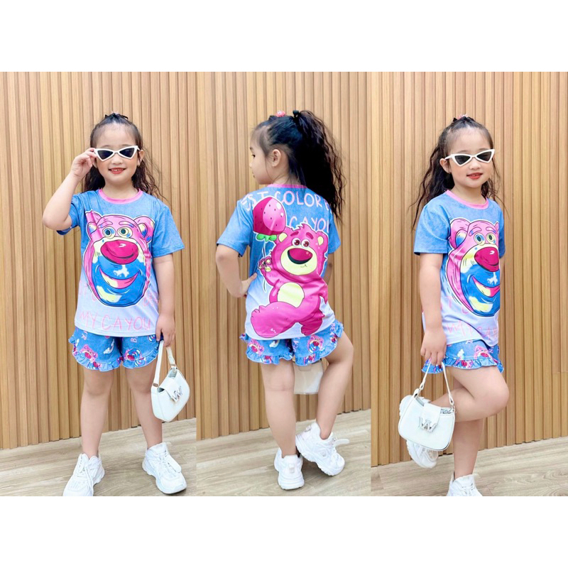 22-40kg | Bộ sọt bé gái quần bèo giả jean, thun lạnh 1