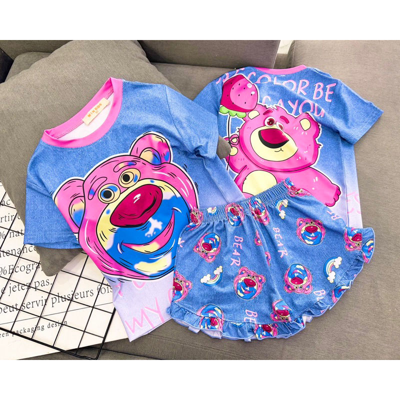 22-40kg | Bộ sọt bé gái quần bèo giả jean, thun lạnh 1