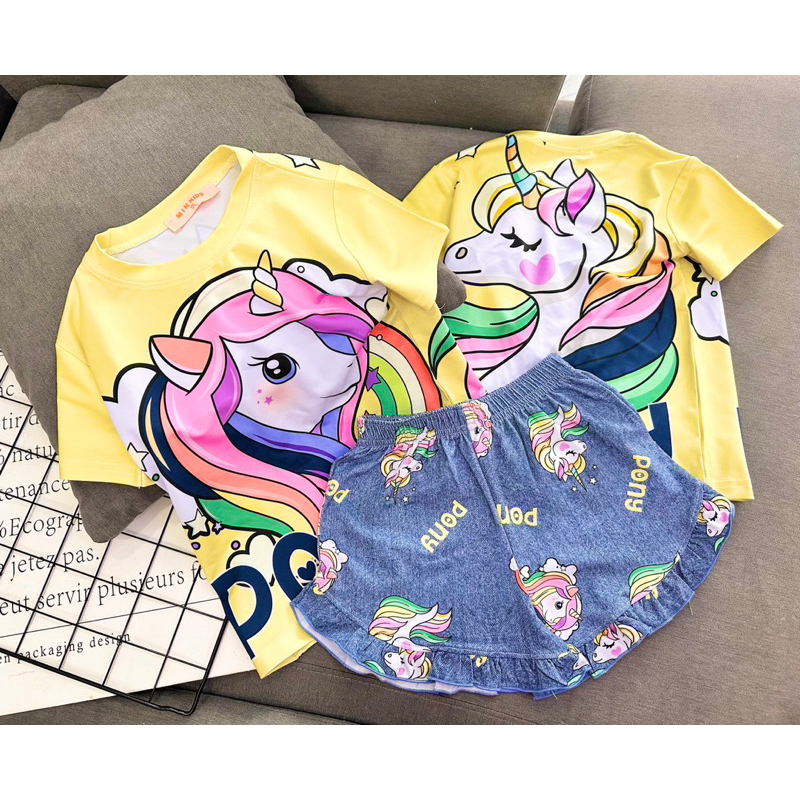 22-40kg | Bộ sọt bé gái quần bèo giả jean, thun lạnh 1