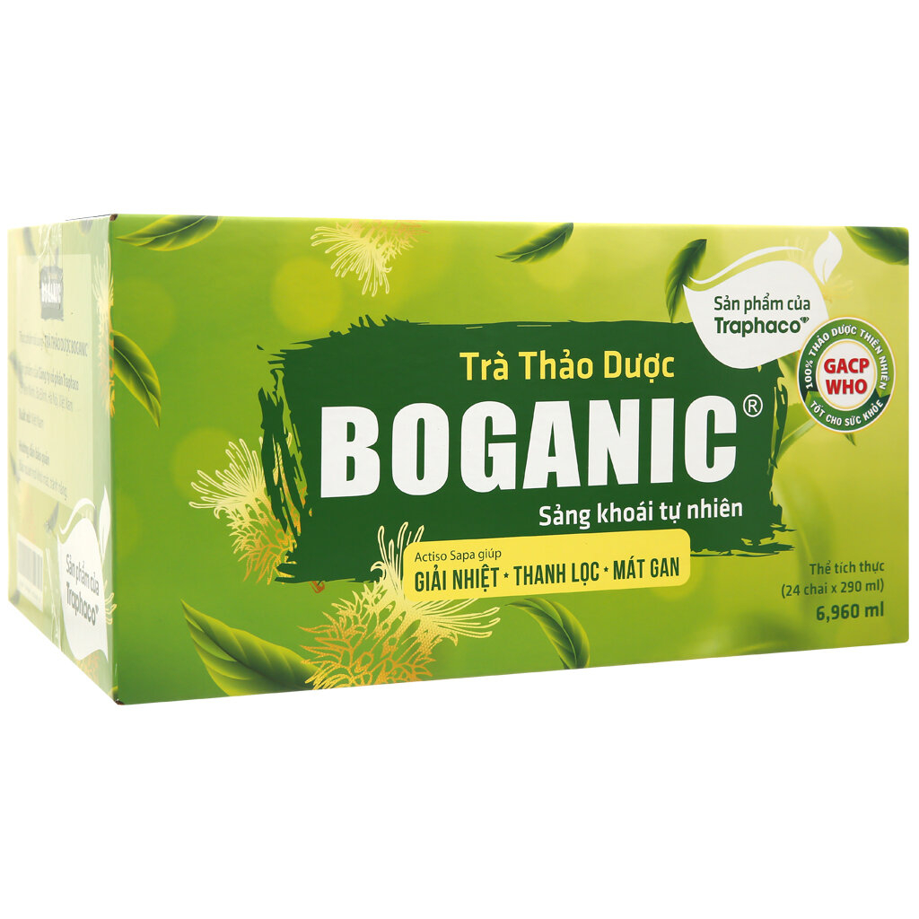 [Date mới] Thùng 24 chai/ nửa thùng 12 chai trà thảo dược Boganic 290ml ít đường/ có đường giải độc thanh nhiệt mát gan