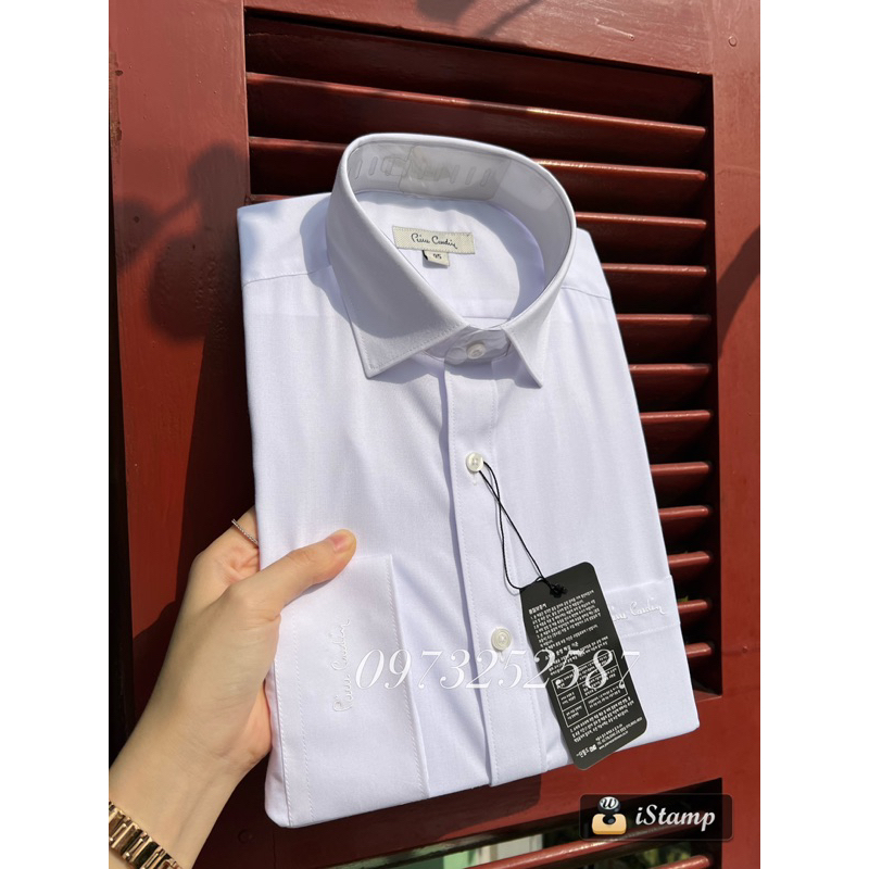 Sơ mi nam trắng dài tay Bản THÊU TAY- Pierre Cardin hàn