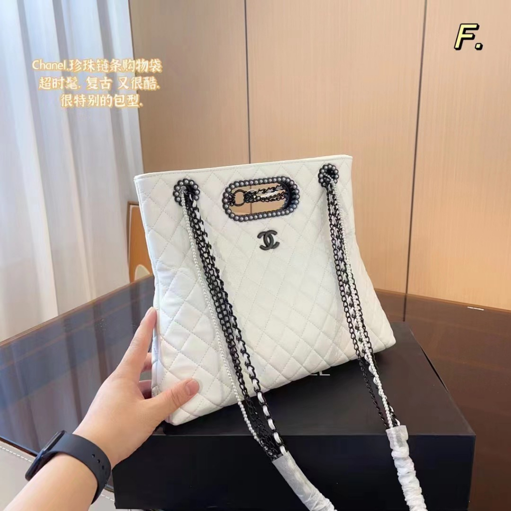 Túi Xách Cha. neo Shop.ping Size 32cm Màu Trắng