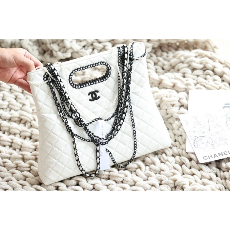 Túi Xách Cha. neo Shop.ping Size 32cm Màu Trắng