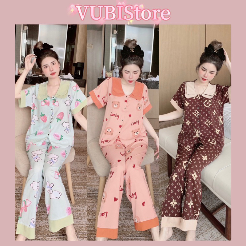 ĐỒ BỘ PYJAMA CỔ SEN 2 LÁ LỤA MANGO BẬN NHÀ