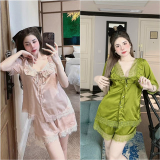 [𝐑𝐞̉ 𝐯𝐨̂ đ𝐢̣𝐜𝐡] Set đồ ngủ đùi tay ren thiết kế siêu xinh- chất lụa latin