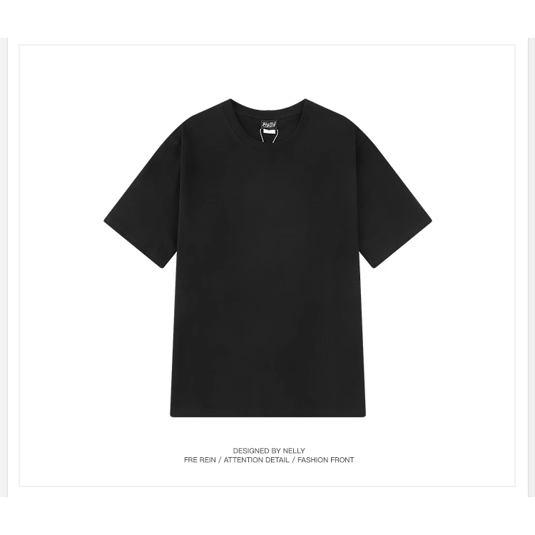 Áo thun Nelly ngắn tay trơn cổ tròn màu đen áo phông