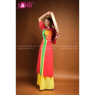 Áo tứ thân xanh đỏ, sét áo tứ thân, bộ tứ thân nữ, trang phục áo tứ thân vải lụa mềm mại