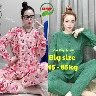 Set Bộ Ủ Kem Bigsize Tay Dài Quần Dài Vải Thun Xốp Nhật ESHOP Đồ Bộ Nữ Sốp Thu Đông Trung Niên Mặc Nhà Dẹp Dễ Thương K68