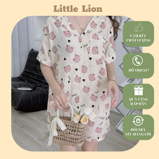 Đồ bộ ngủ bộ pijama mặc nhà dành cho nữ chất liệu đũi mát lạnh hoạ tiết đáng yêu