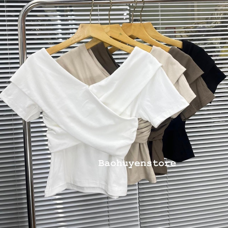 ÁO TRỄ VAI CHÉO SIÊU XINH FORM TỪ 55KG ĐỔ LẠI, co dãn mịn dày dặn