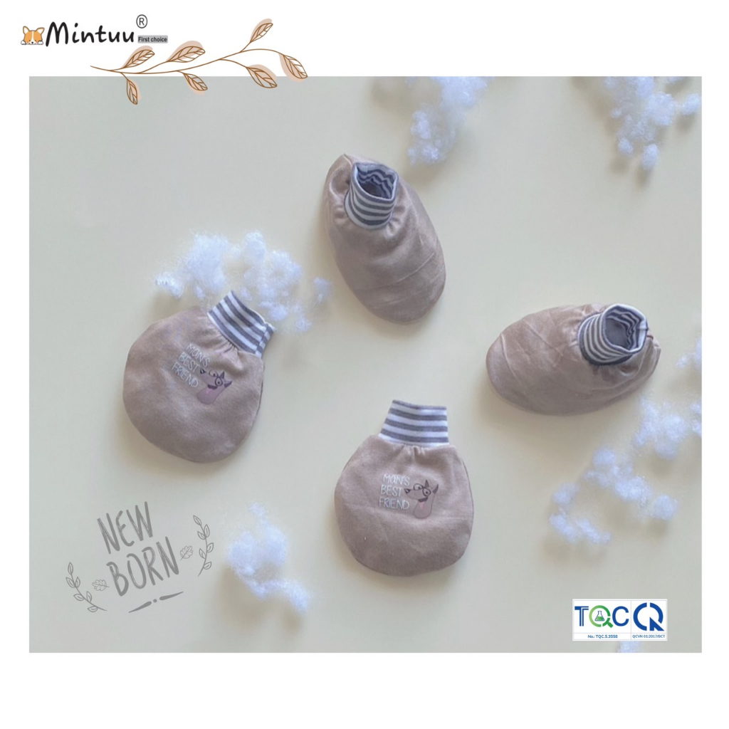 Bộ bao tay bao chân sơ sinh cổ bo Newborn, cho bé 0-1 tháng,  nhẹ kg < 3.5kg, chất liệu vải sợi tre, MINTUU