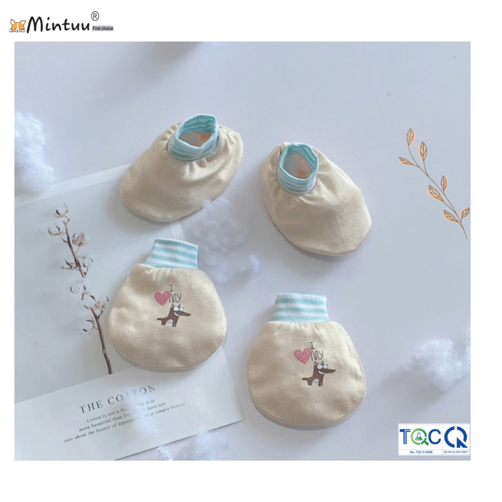 Bộ bao tay bao chân sơ sinh cổ bo Newborn, cho bé 0-1 tháng,  nhẹ kg < 3.5kg, chất liệu vải sợi tre, MINTUU