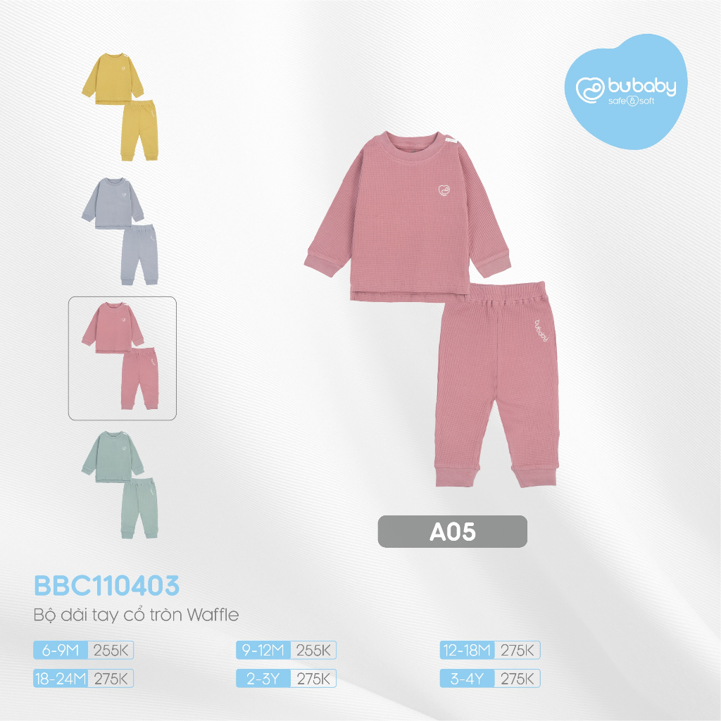 Bộ dài tay cổ tròn Waffle – BU Baby