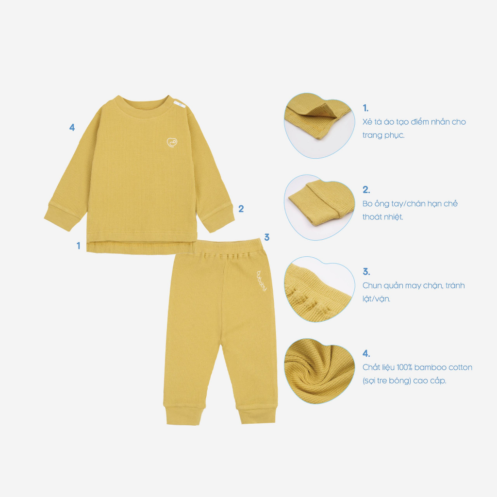 Bộ dài tay cổ tròn Waffle – BU Baby
