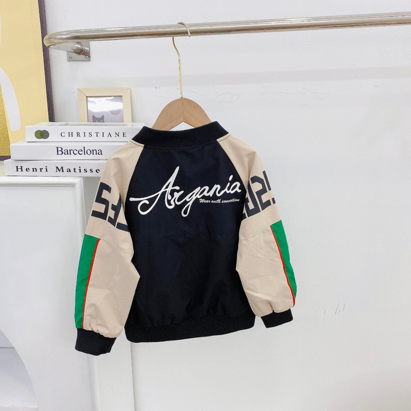 Áo khoác dáng bomber chất gió cho bé trai bé gái mặc từ 15-27kg