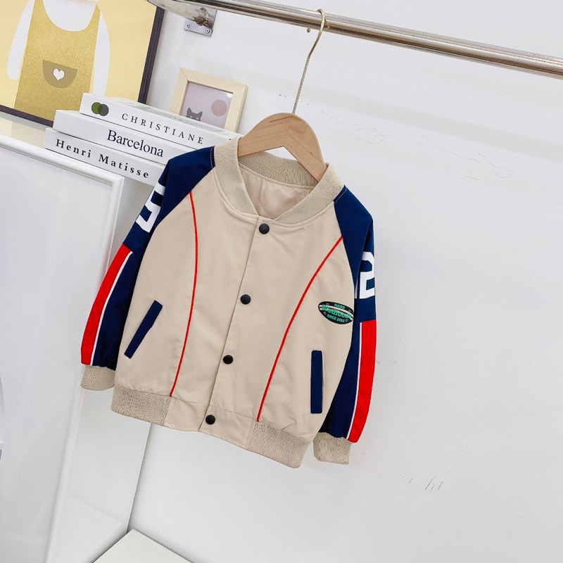 Áo khoác dáng bomber chất gió cho bé trai bé gái mặc từ 15-27kg