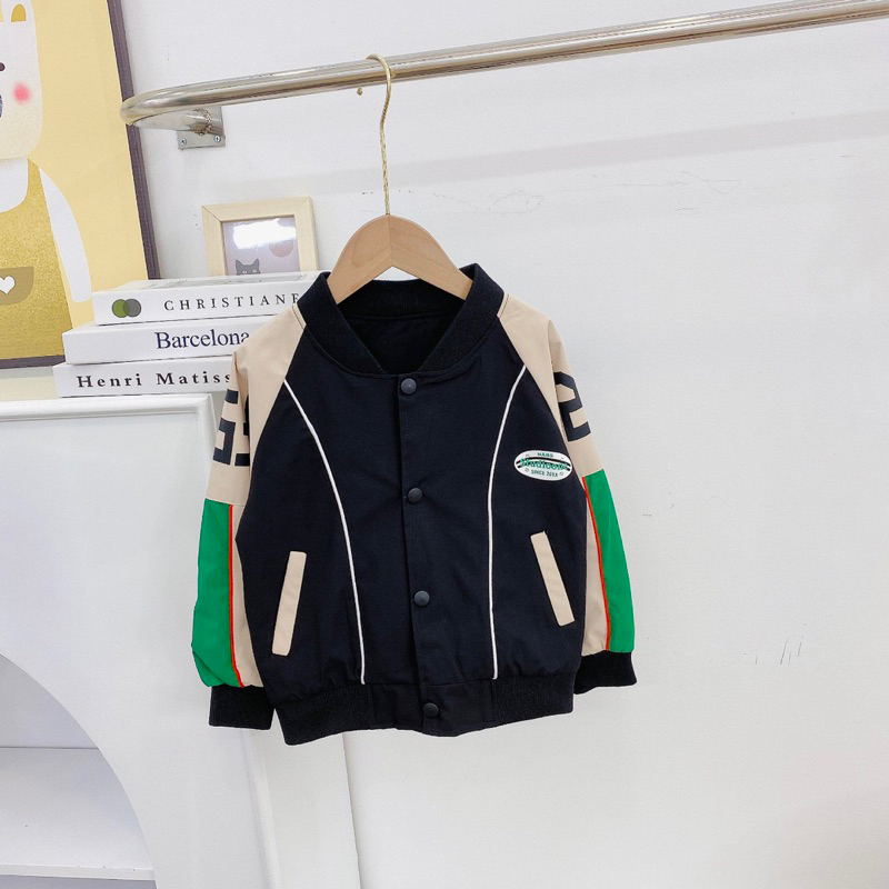 Áo khoác dáng bomber chất gió cho bé trai bé gái mặc từ 15-27kg