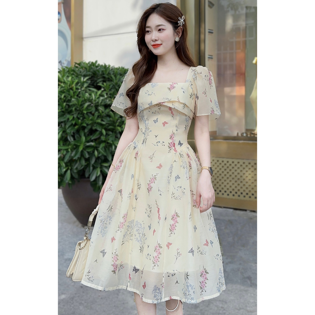 Đầm Thiết Kế MAY V317 Chất Liệu Tơ Nến - Váy Thiết Kế Thanh Lịch Chuẩn MAY