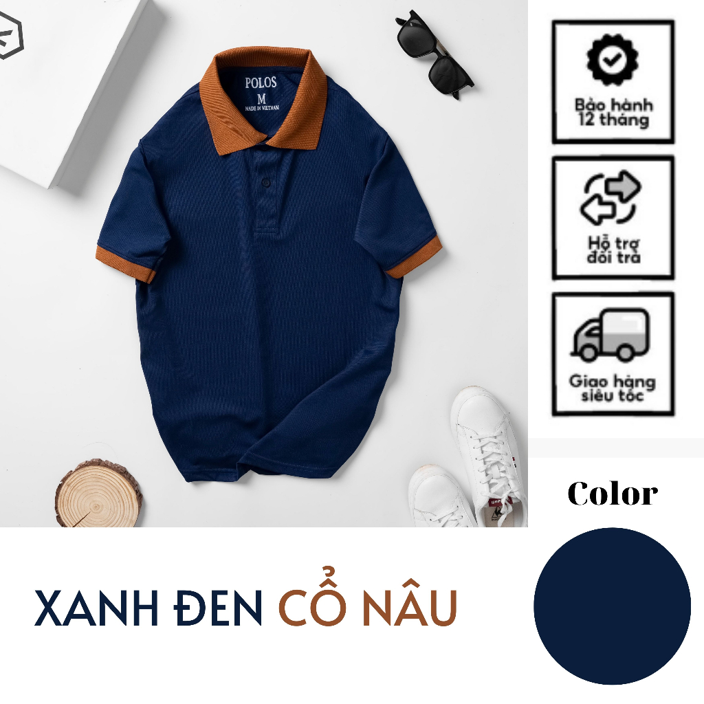 Áo thun polo nam vải cá sấu cvc thoáng mát lịch sự không nhăn XANH ĐEN CỔ CAM