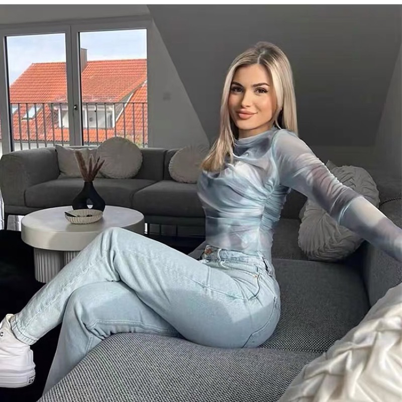 Áo voan loang màu bo chun Zara xuất A244