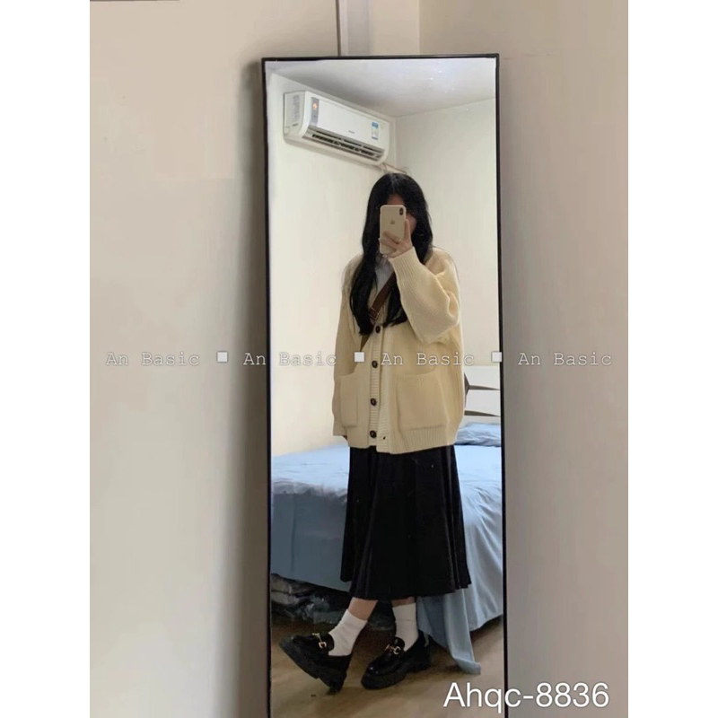 Áo khoác cardigan len trơn khuy nữ form to hàng Qc