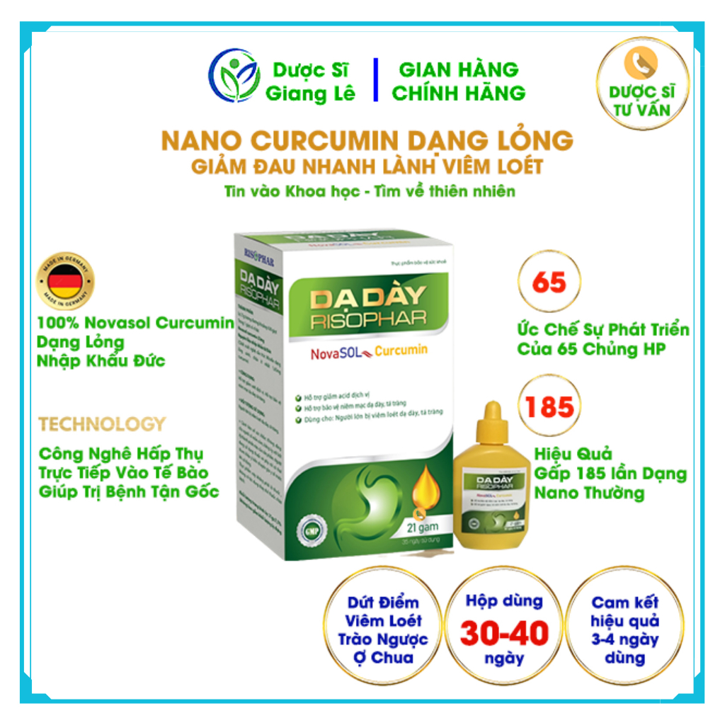 Dạ Dày Nano Curcumin duocsy_giangle 100% Tinh Chất Siêu Nano Dạng Lỏng Nhập Khẩu Đức Giảm Đau Nhanh, Lành Vết Loét