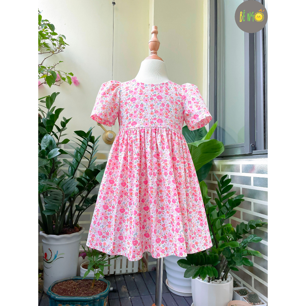 Váy Hoa Bé Gái Váy Bé Gái Thiết Kế Dáng Đầm Cánh Tiên Vải Thô Cotton Họa Tiết Hoa Hồng
