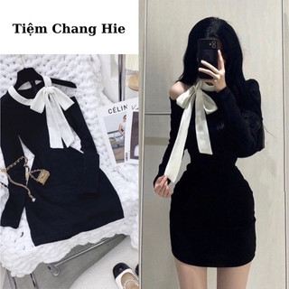 (Video, Ảnh thật) Đầm nữ thiết kế body khoét vai kèm nơ | Váy nữ đi tiệc, đi chơi, du lịch, kỉ yếu | Tiệm Chang Hie