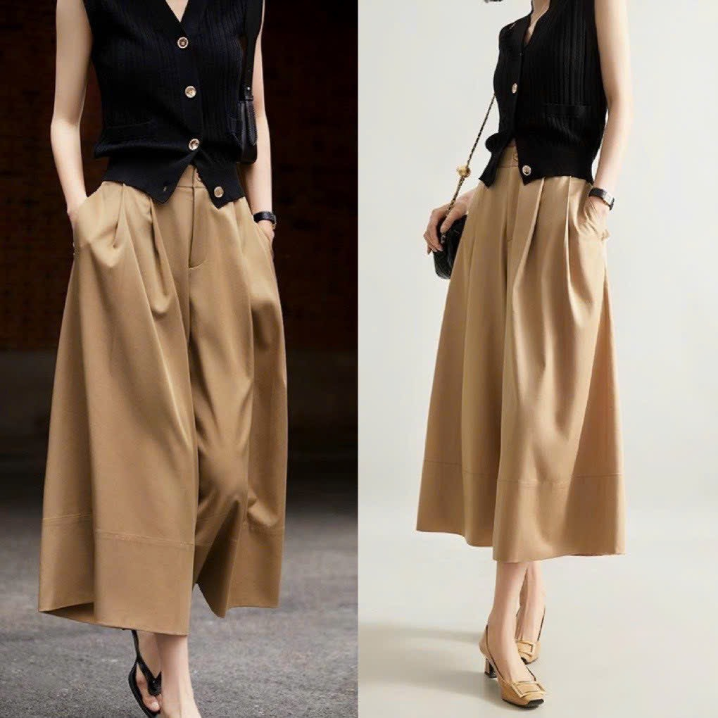 Set Áo thun len gân quần ống suông cá tính cho nữ công sở đi chơi thường ngày Bộ đồ thời thượng sành điệu size M,l,XL