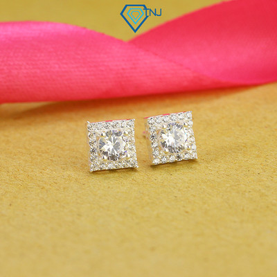 Khuyên tai bạc nữ đính đá mặt vuông TNJ JEWELRY, bông tai bạc 925 phong cách sang trọng đi tiệc BTN0226 - Trang Sức TNJ