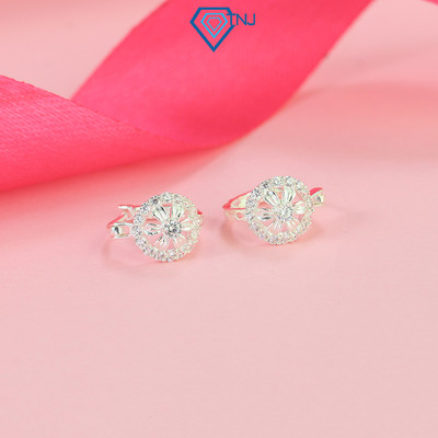 Bông tai bạc nữ tròn bông hoa đính đá chốt bấm TNJ JEWELRY, Khuyên tai bạc 925 basic cá tính BTN0223 - Trang Sức TNJ
