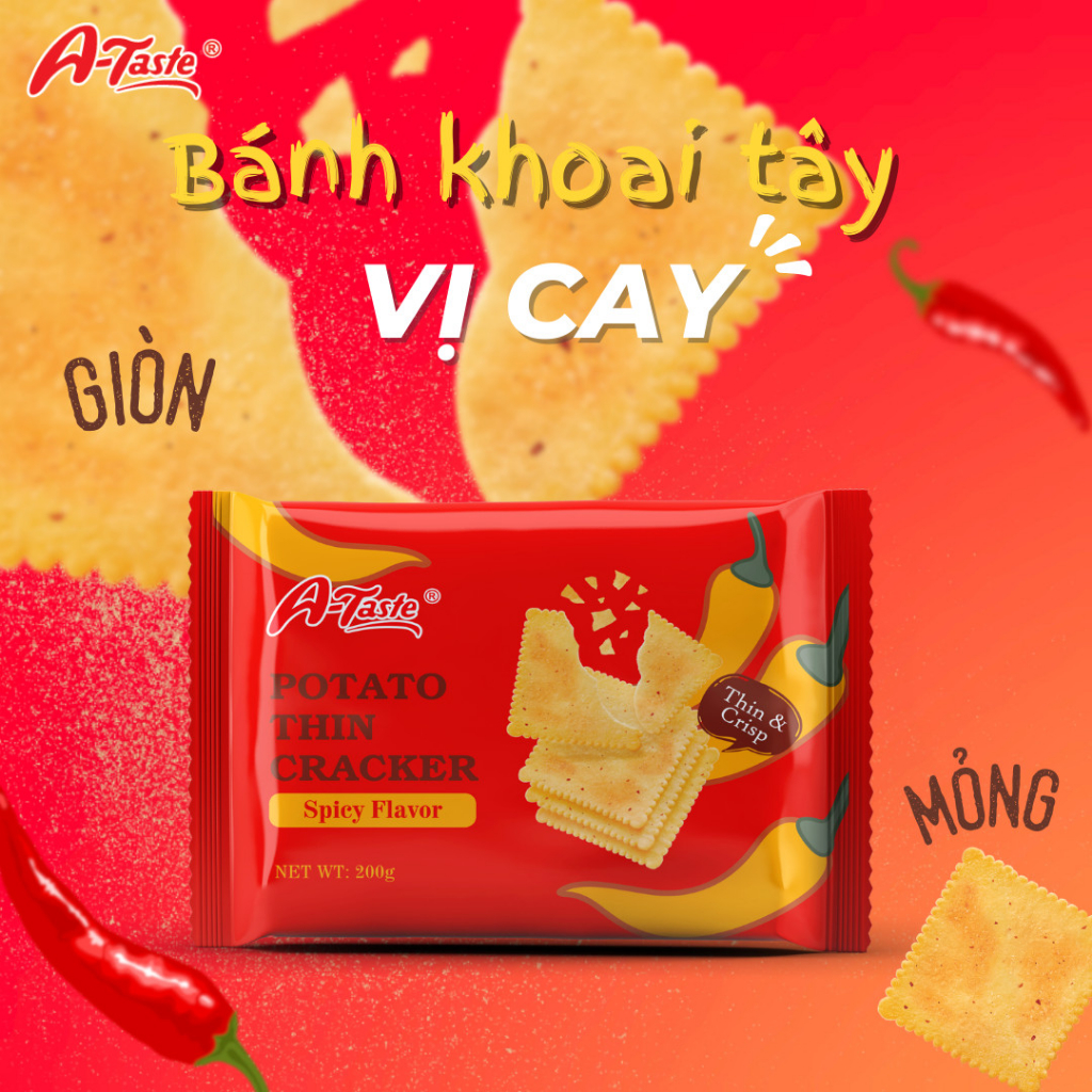 Bánh A-Taste 100% khoai tây potato que và thin cracker 4 vị mặn giòn