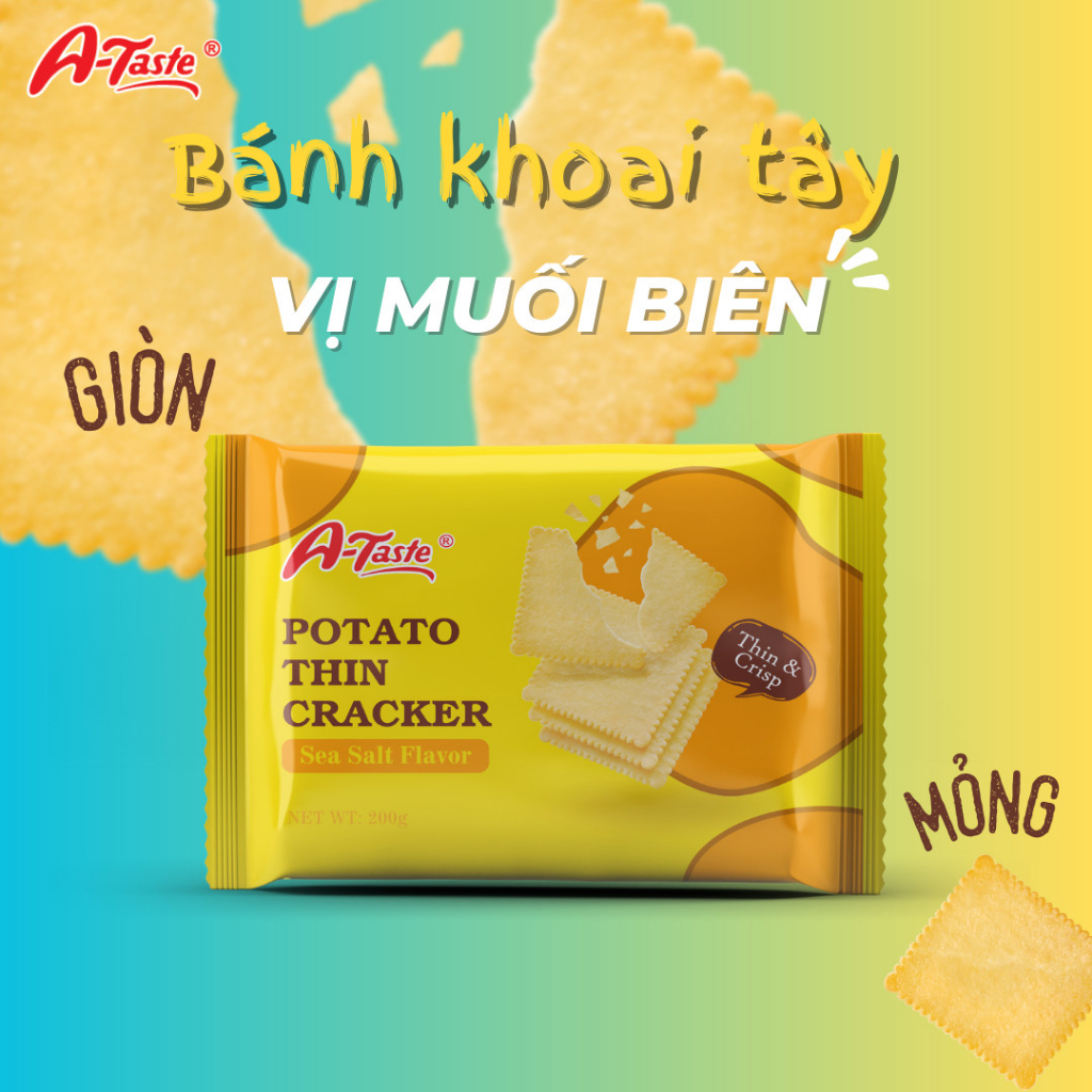Bánh A-Taste 100% khoai tây potato que và thin cracker 4 vị mặn giòn