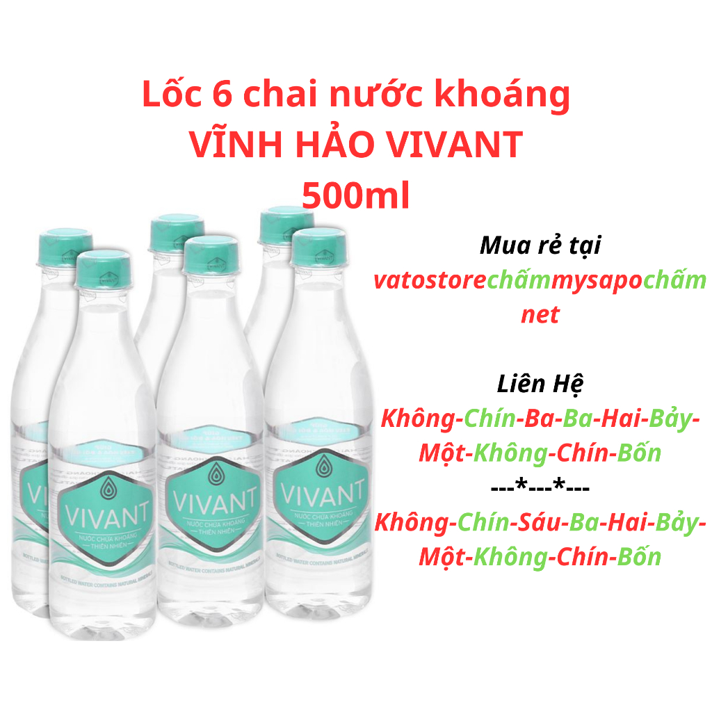 Thùng 24 chai nước khoáng VĨNH HẢO VIVANT 500ml / Lốc 6 chai nước khoáng VĨNH HẢO VIVANT 500ml