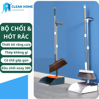 Chổi quét nhà kèm hót rác gấp gọn cán dài thông minh xoay 360 độ kèm hót rác, chất liệu cao cấp thiết kế hiện đại