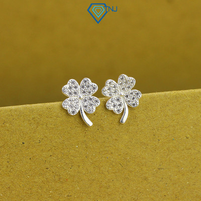 Khuyên tai bạc nữ cỏ 4 lá đính đá xinh xắn TNJ JEWELRY, bông tai bạc 925 chốt đẩy thời trang BTN0228 - Trang Sức TNJ