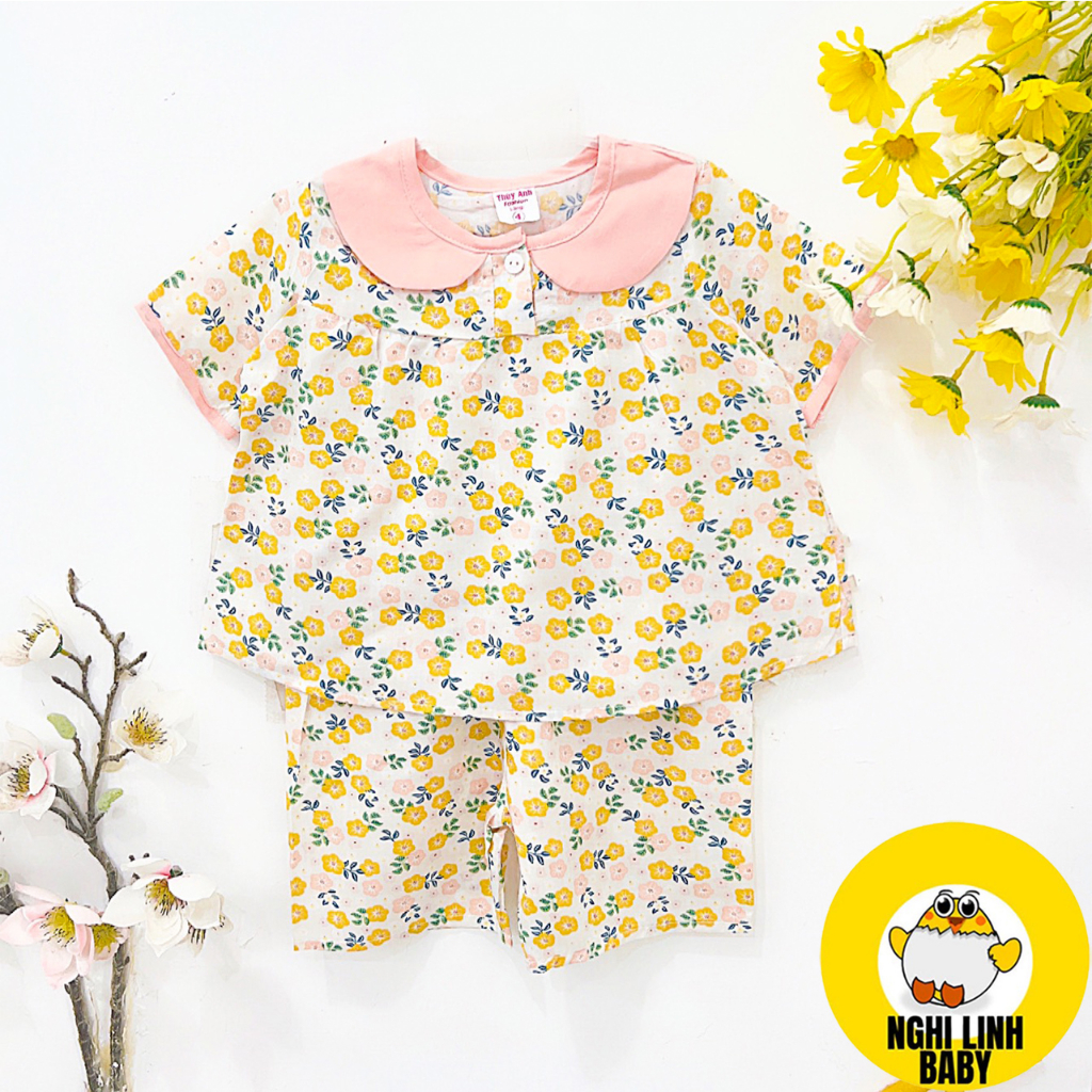 Đồ mặc nhà bộ tole bé gái tay ngắn quần lửng size M: 27-32kg - Nghi Linh Baby