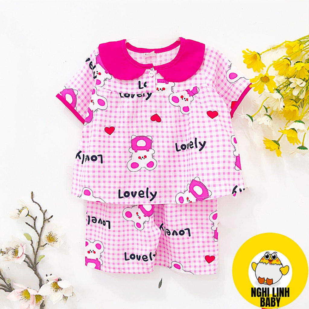 Đồ mặc nhà bộ tole bé gái tay ngắn quần lửng size M: 27-32kg - Nghi Linh Baby