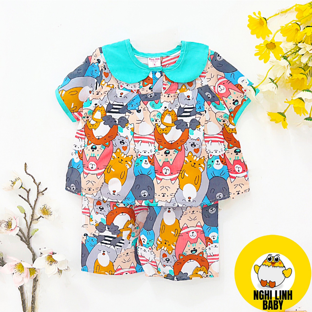 Đồ mặc nhà bộ tole bé gái tay ngắn quần lửng size M: 27-32kg - Nghi Linh Baby