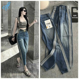 Quần jean nữ baggy phối lai sọc M3361 phong cách cá tính