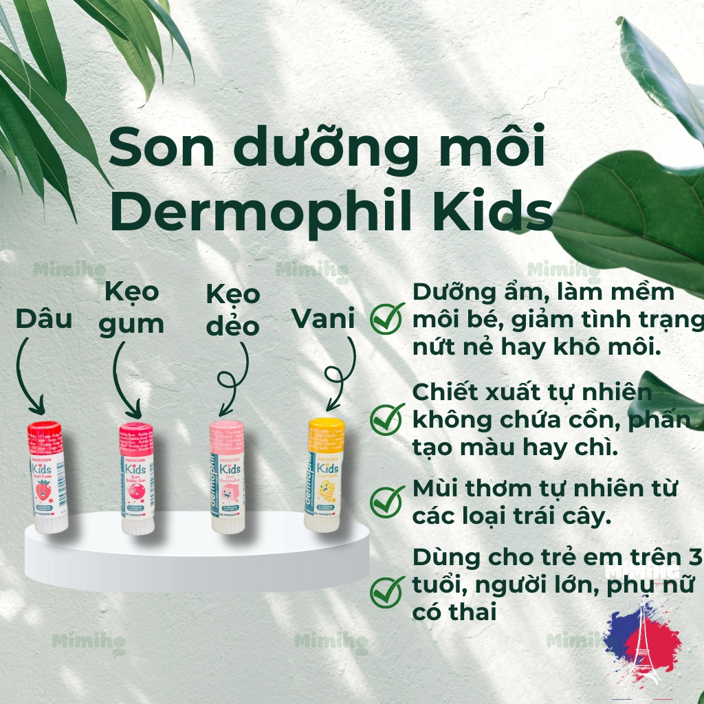 Son dưỡng môi trẻ em Dermophil Dermo Kids dưỡng ẩm môi, cho môi bé mịn màng, an toàn lành tính_MiMi HG