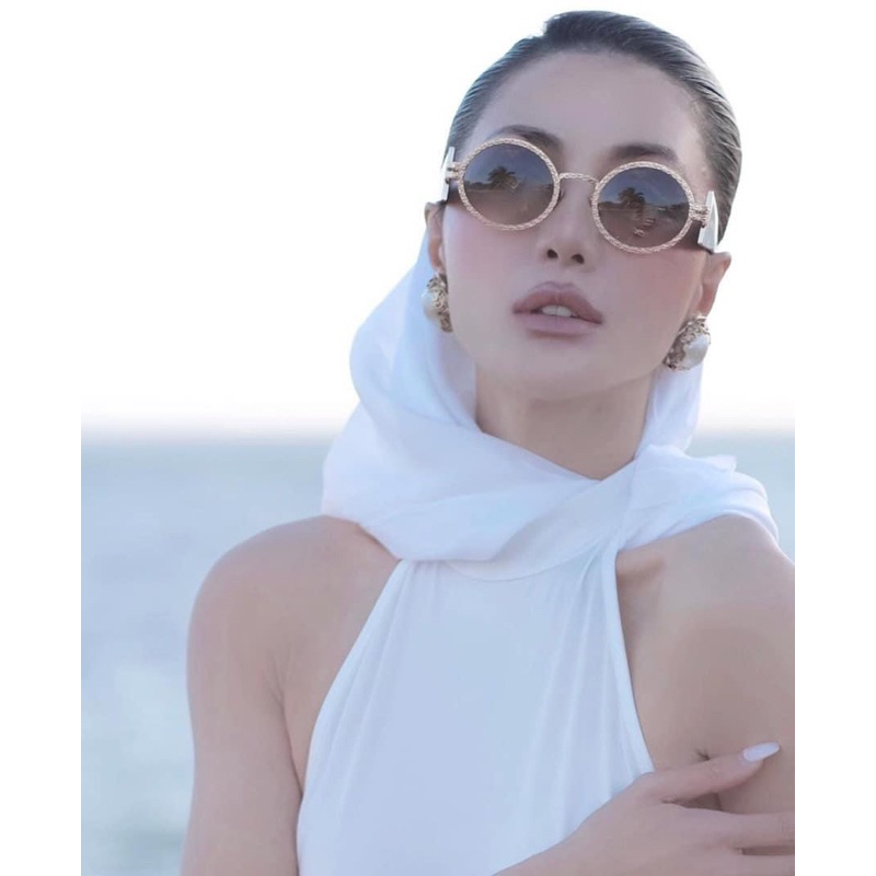 Kính Y.S.L mắt tròn viền kim loại càng nhựa